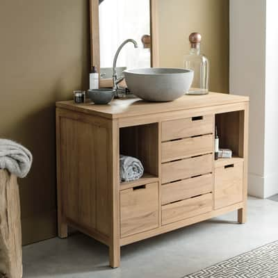 Leroy Merlin Armadietti Da Bagno.Mobile Da Bagno Sotto Lavabo L 100 X P 55 X H 78 Cm In Teak Beige Prezzo Online Leroy Merlin