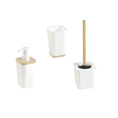 Accessori Bagno In Legno Bianco.Set Di Accessori Per Bagno Scandi Bianco E Legno In Plastica 3 Pezzi Prezzi E Offerte Online Leroy Merlin